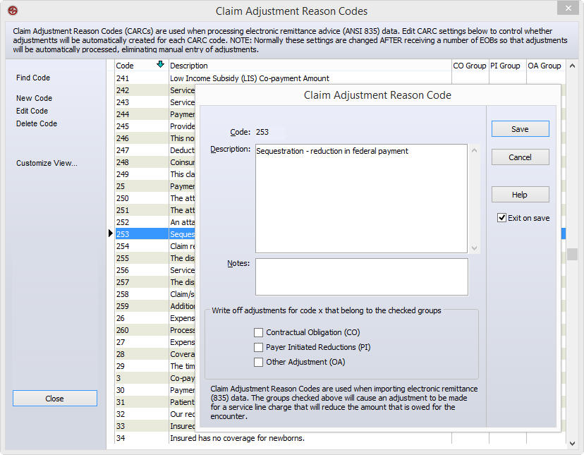 CARC adjustment codes